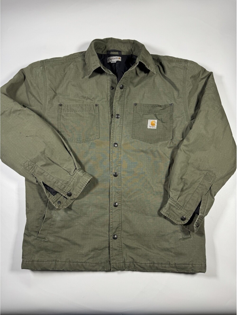 Carhartt RNJ14606 Jacket Mens M Olive Green Ripstop Quilted Lined Shirt Coat